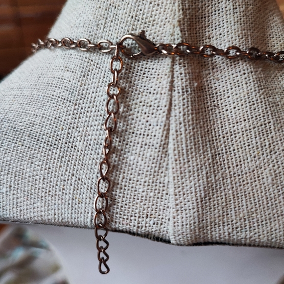 Rose Gold Coppery Rose Quartz Medallion Necklace and Earrings Set Unsigned EUC - Picture 5 of 15